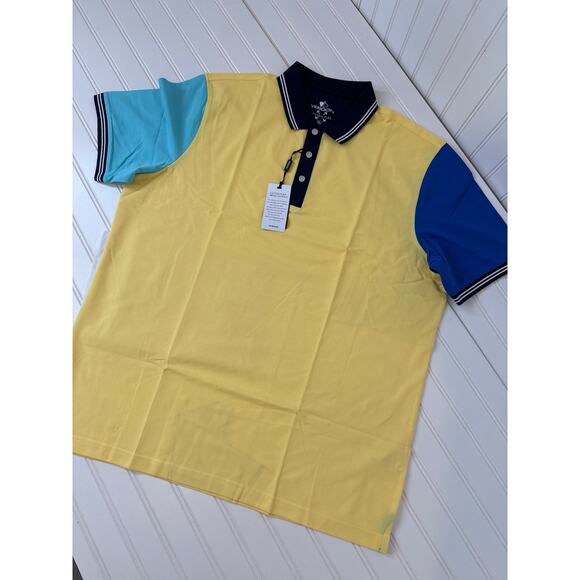 NWT Veboon Dynamic Flex Polo Shirt Mens Yellow Colorblock Moisture Wicking XL - Picture 1 of 5
